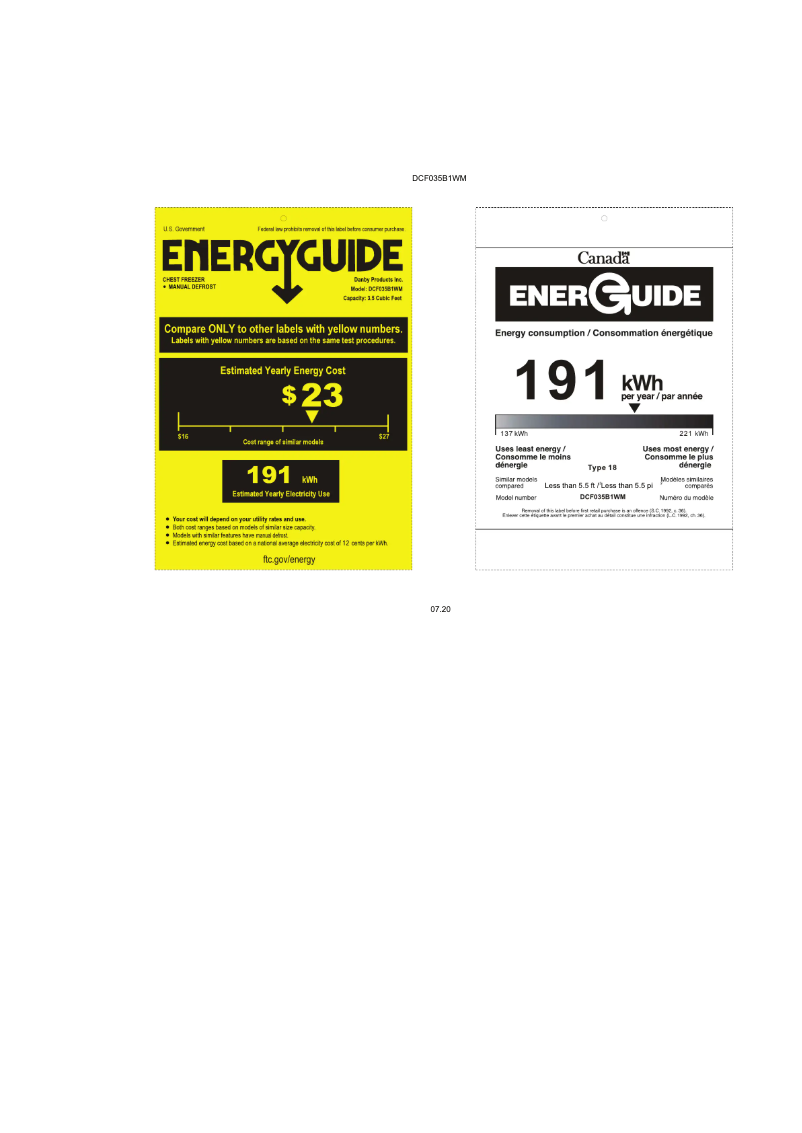 Page 1 of the manual Energy Label Danby Diplomat DCF035B1WM