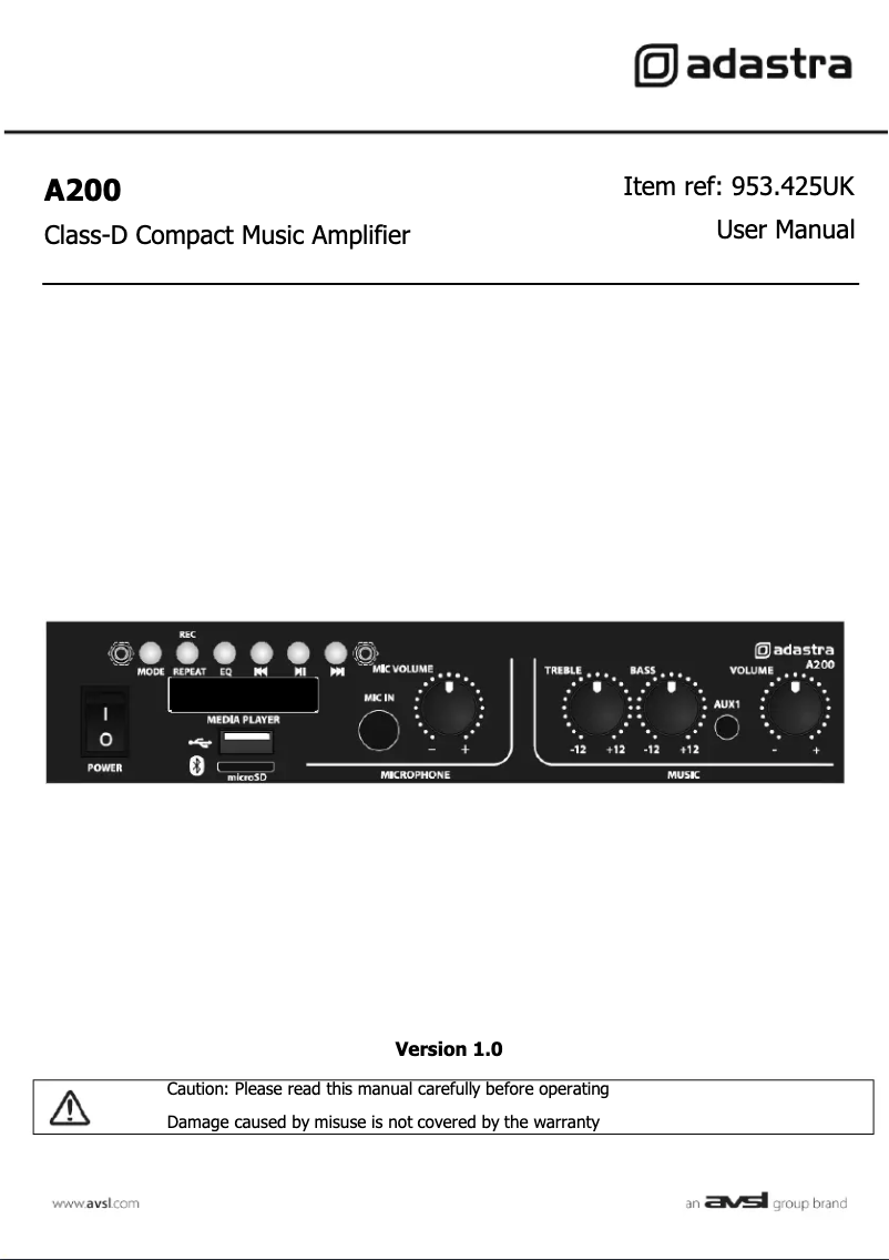 First page image of the manual for A200