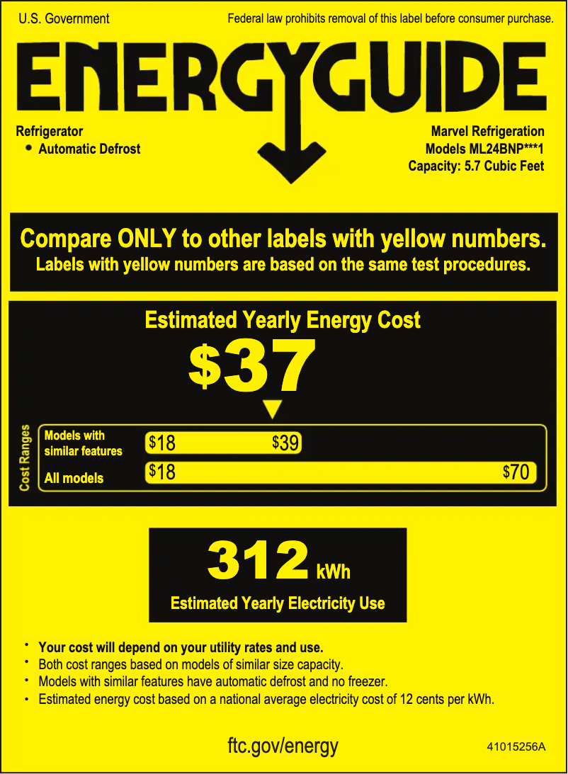 Page 1 of the manual Energy Label Marvel ML24BNP3LP