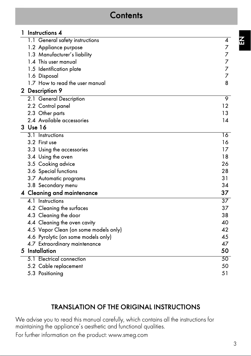 Page 1 of the manual User Manual Smeg SF6390XC