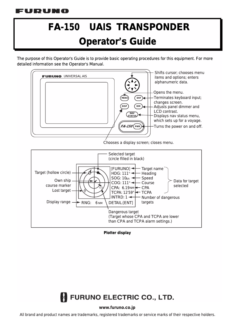 Page 1 of the manual User Manual Furuno FA-150