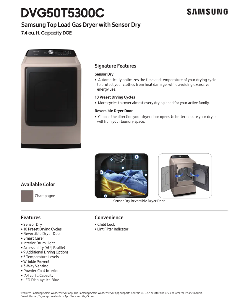 Page 1 of the manual Technical Sheet Samsung DVG50T5300C