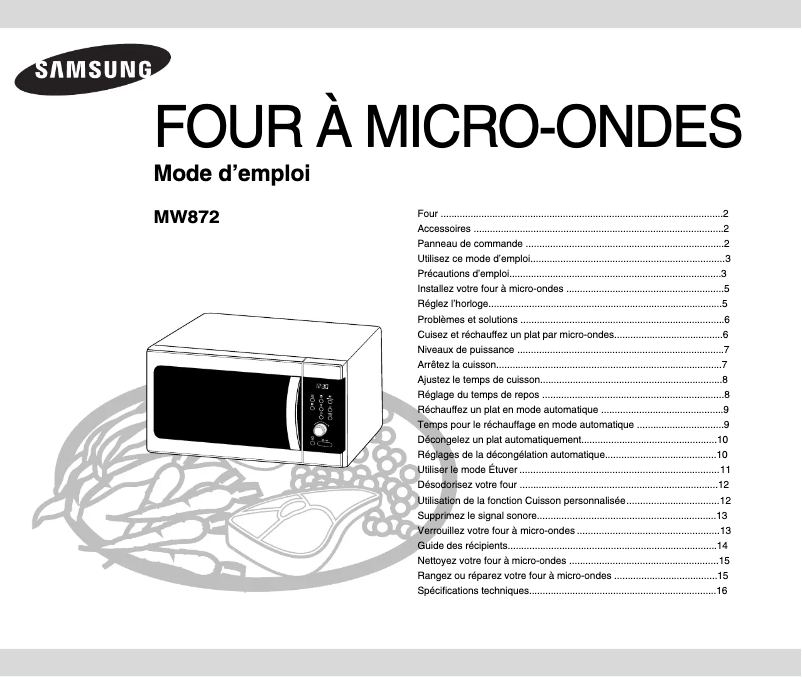 First page image of the manual for MW872
