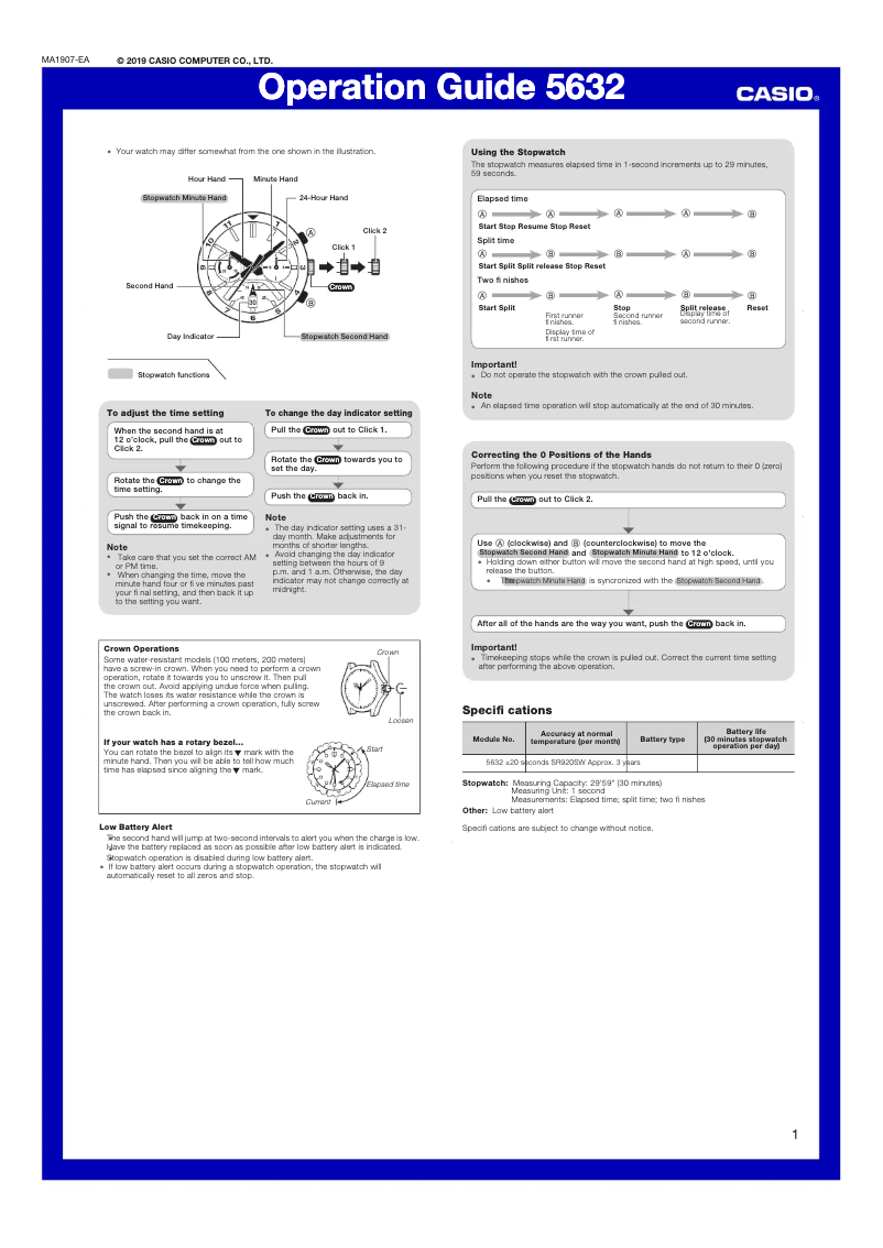 Page 1 of the manual User Manual Casio Edifice EFV-590PB-1AVUEF