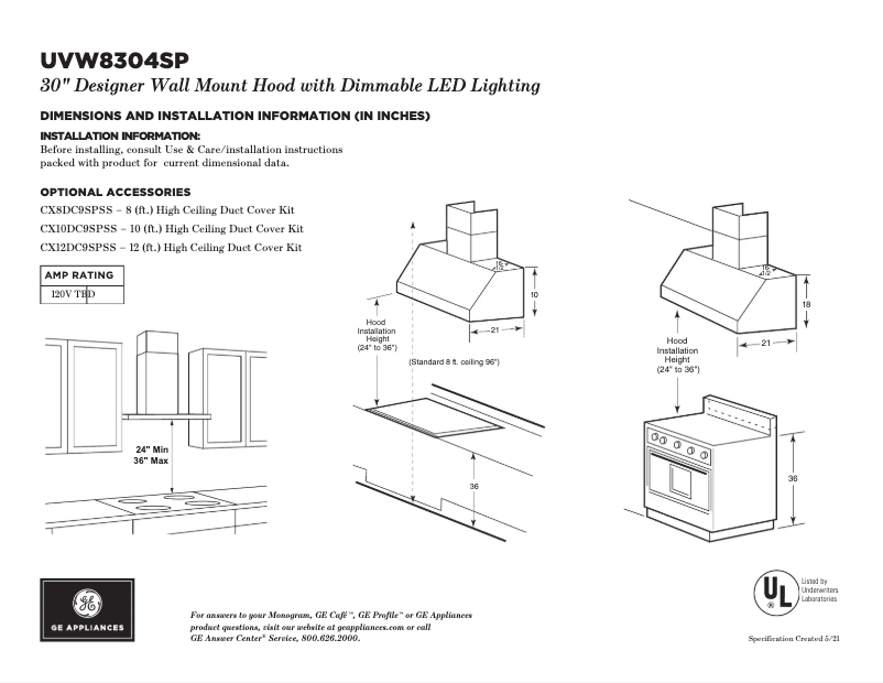 Page 1 of the manual Technical Sheet GE UVW8304SPSS