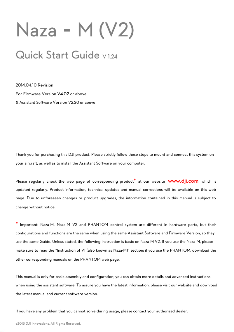 Page 1 of the manual User Manual DJI NAZA-M