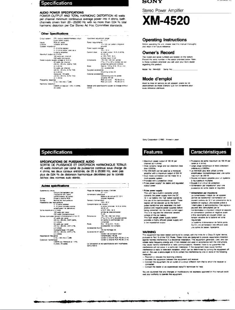 Page 1 of the manual User Manual Sony XM-4520