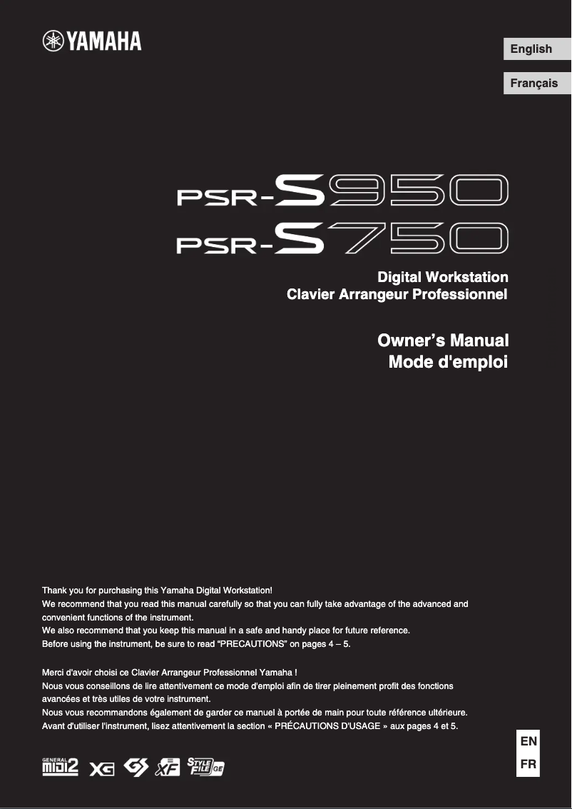 First page image of the manual for PSR-S750
