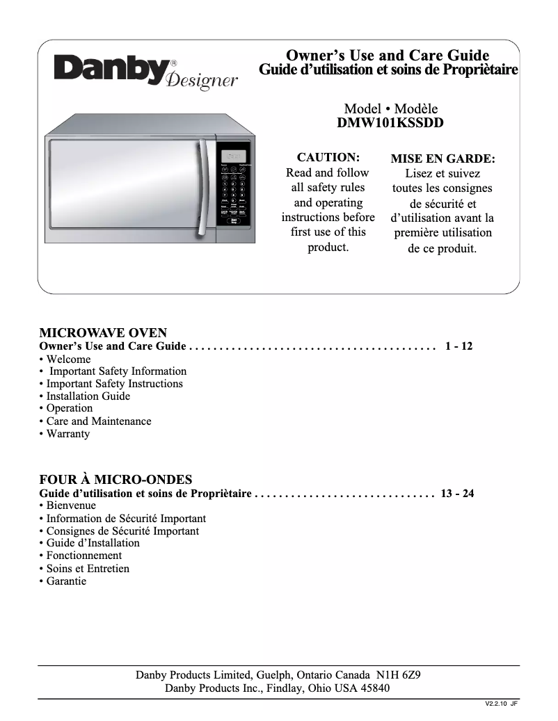 First page image of the manual for Designer DMW101KSSDD