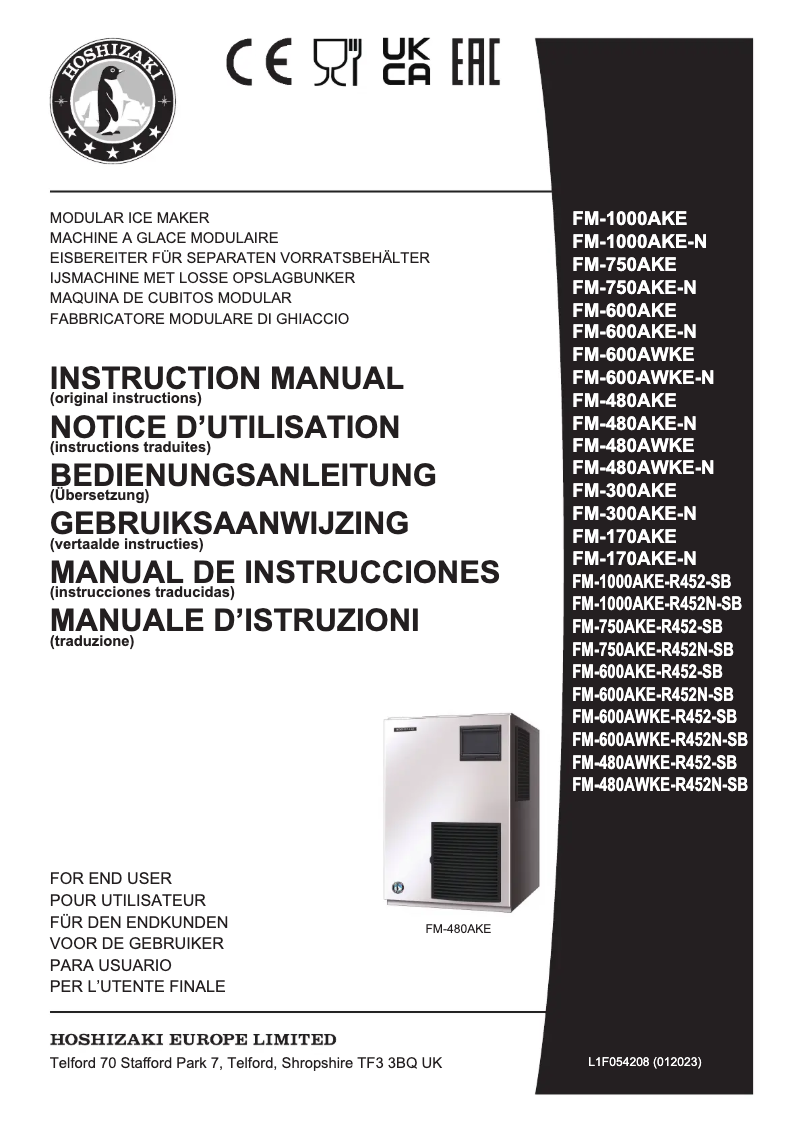 Page 1 of the manual User Manual Hoshizaki FM-480AWKE-R452N-SB