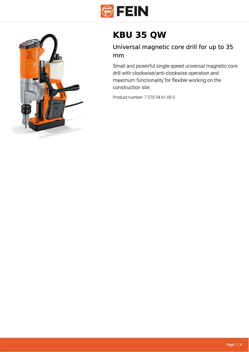 Page 1 of the manual Technical Sheet Fein KBU 35 QW