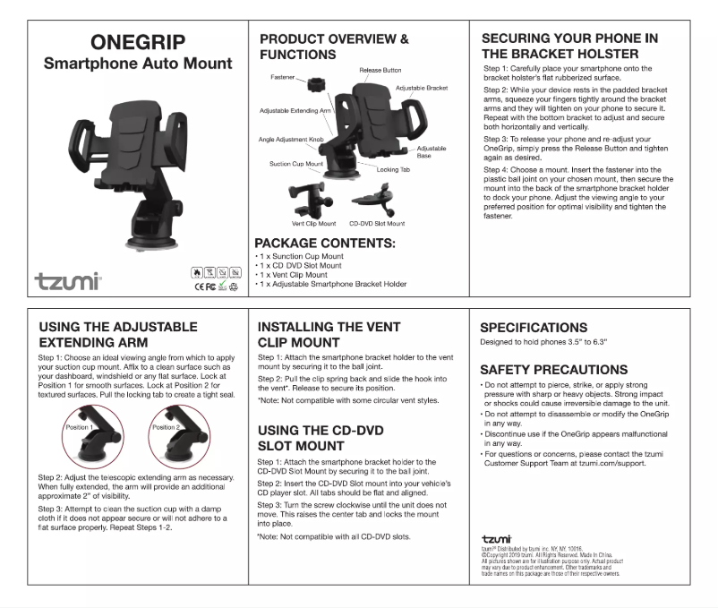 Page 1 of the manual User Manual Tzumi One Grip