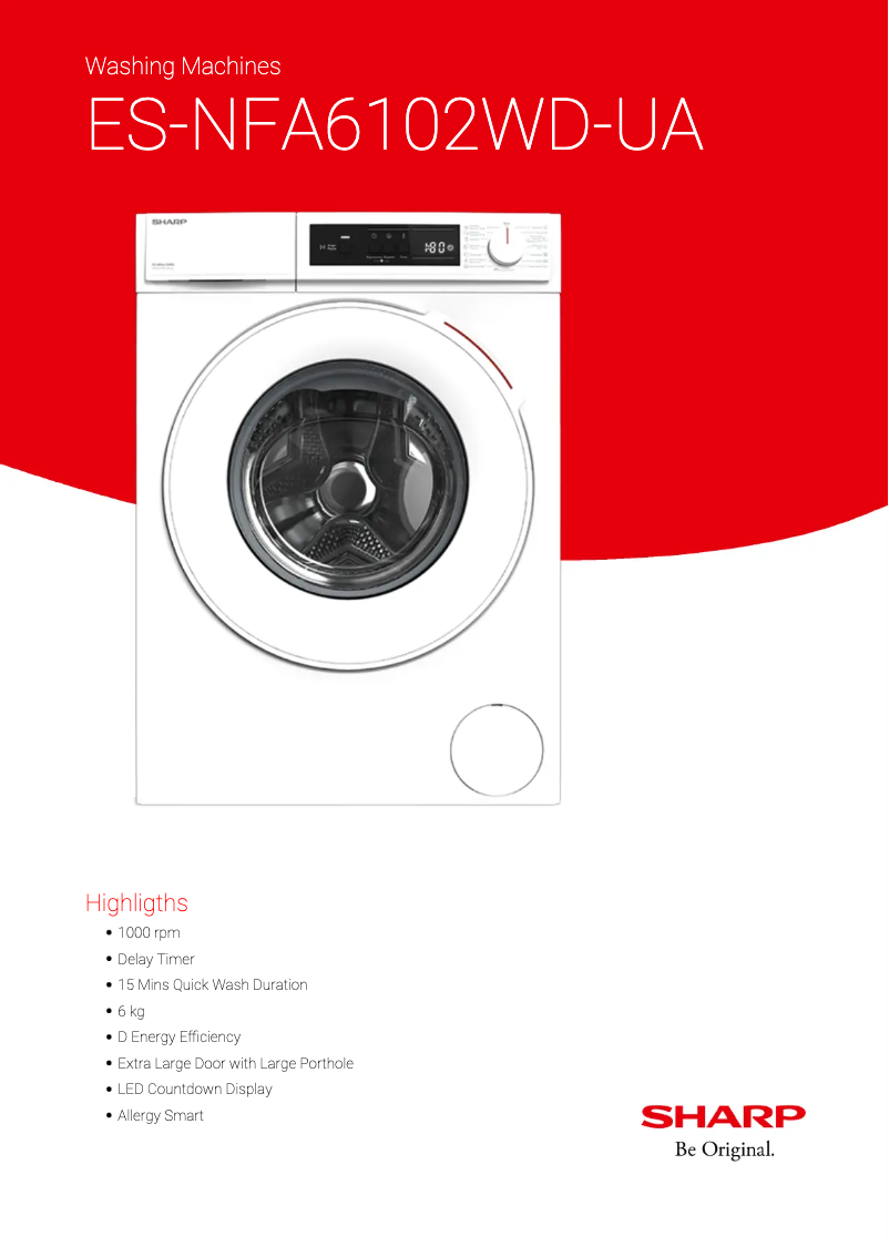Page 1 of the manual Technical Sheet Sharp ES-NFA6102WD-UA