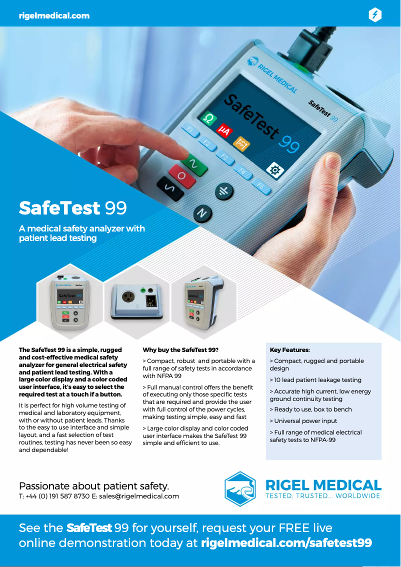 Page 1 of the manual Technical Sheet Rigel Medical SafeTest 99
