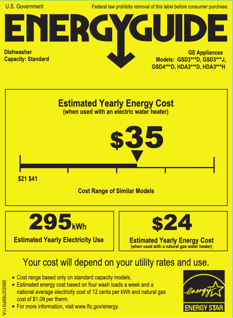 Page 1 of the manual Energy Label GE GSD3340DSA
