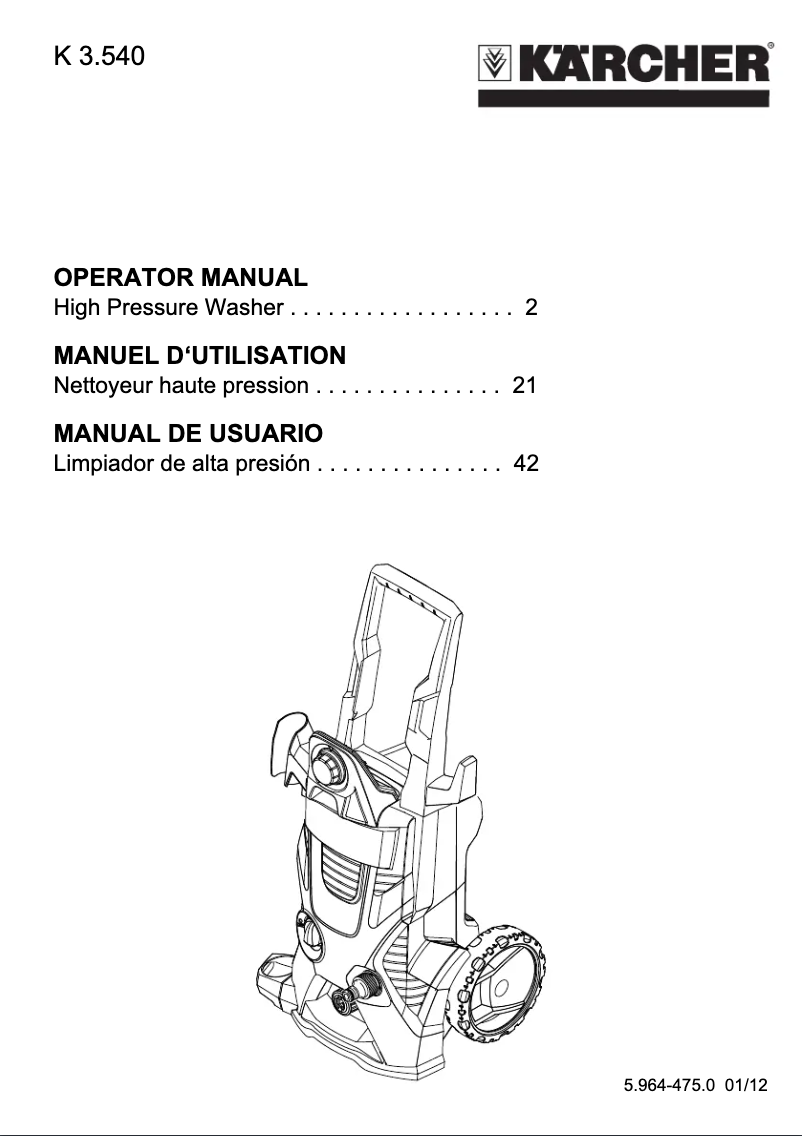 Page 1 de la notice Manuel utilisateur Kärcher K 3.540