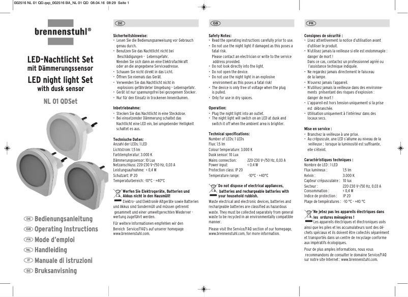 Image de la première page du manuel de l'appareil NL 01 QDSet