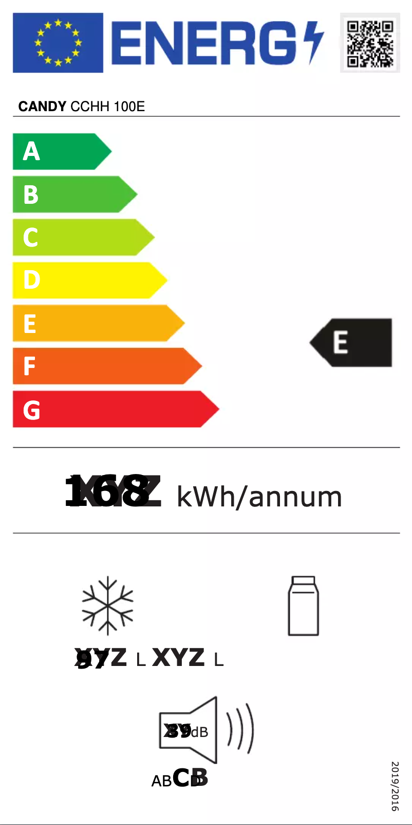 Page 1 of the manual Energy Label Candy CCHH 100E