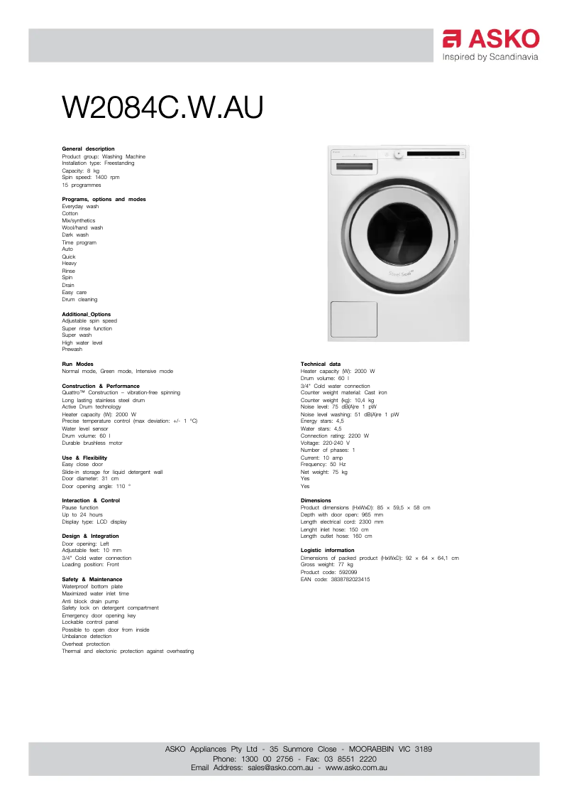 First page image of the manual for W2084C.W