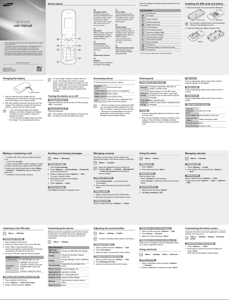 Page 1 of the manual User Manual Samsung E1272