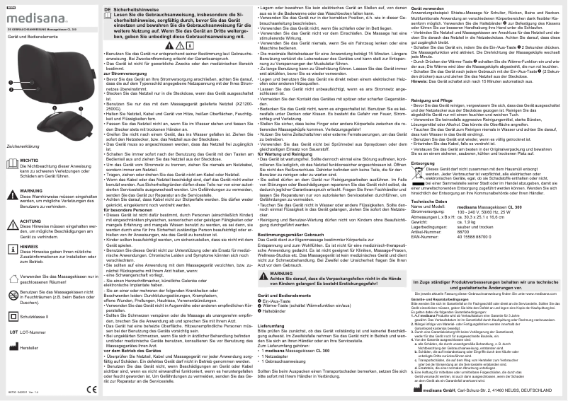 Page 1 of the manual User Manual Medisana CL 300
