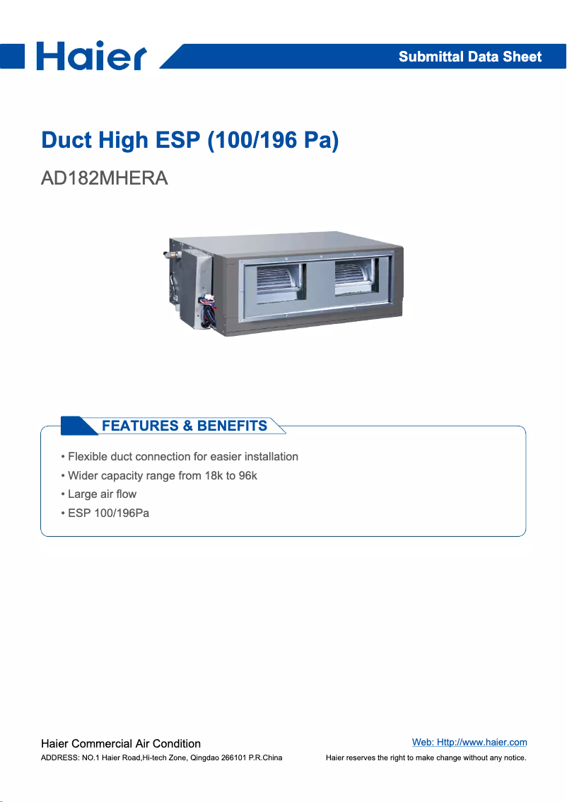 Page 1 of the manual User Manual Haier AD182MHERA