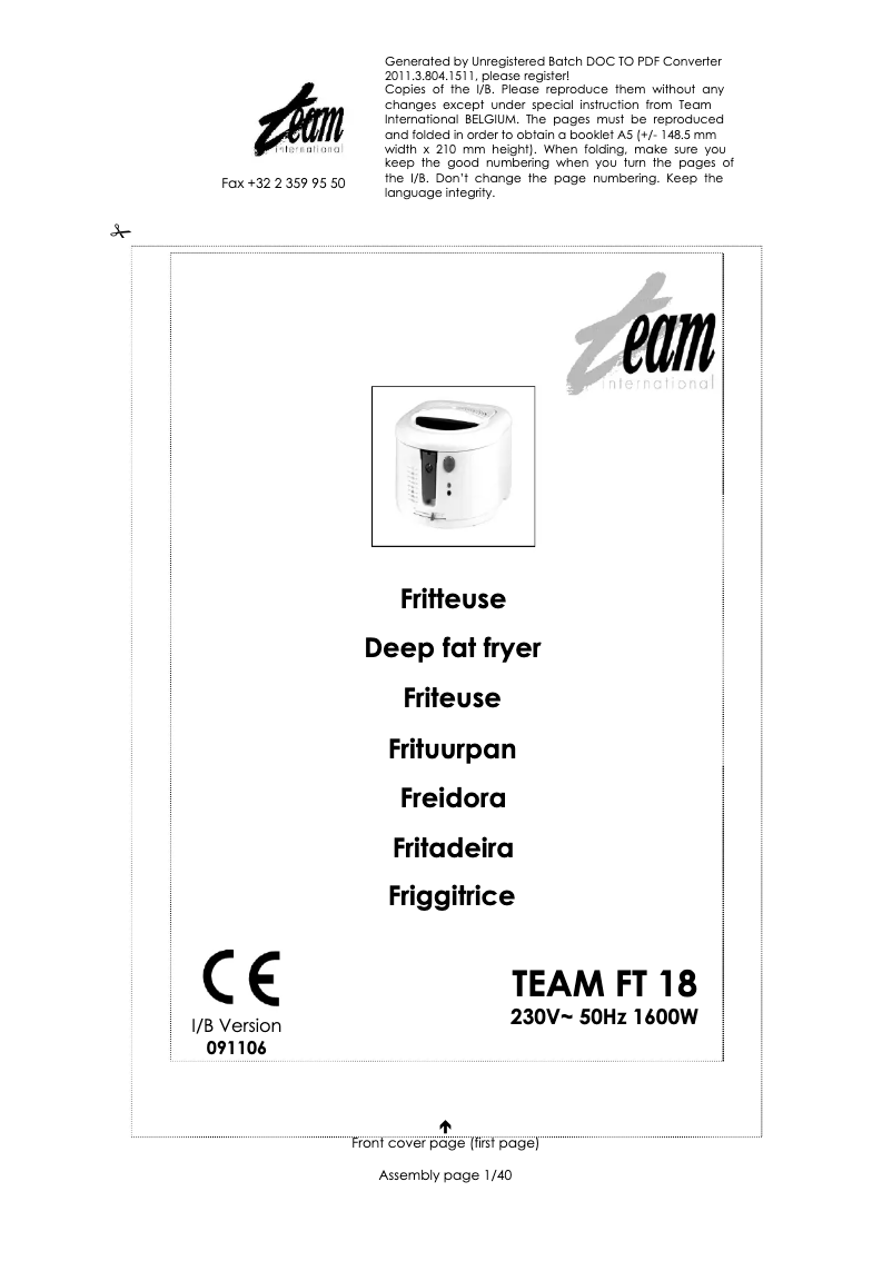 Page 1 of the manual User Manual Team FT 18