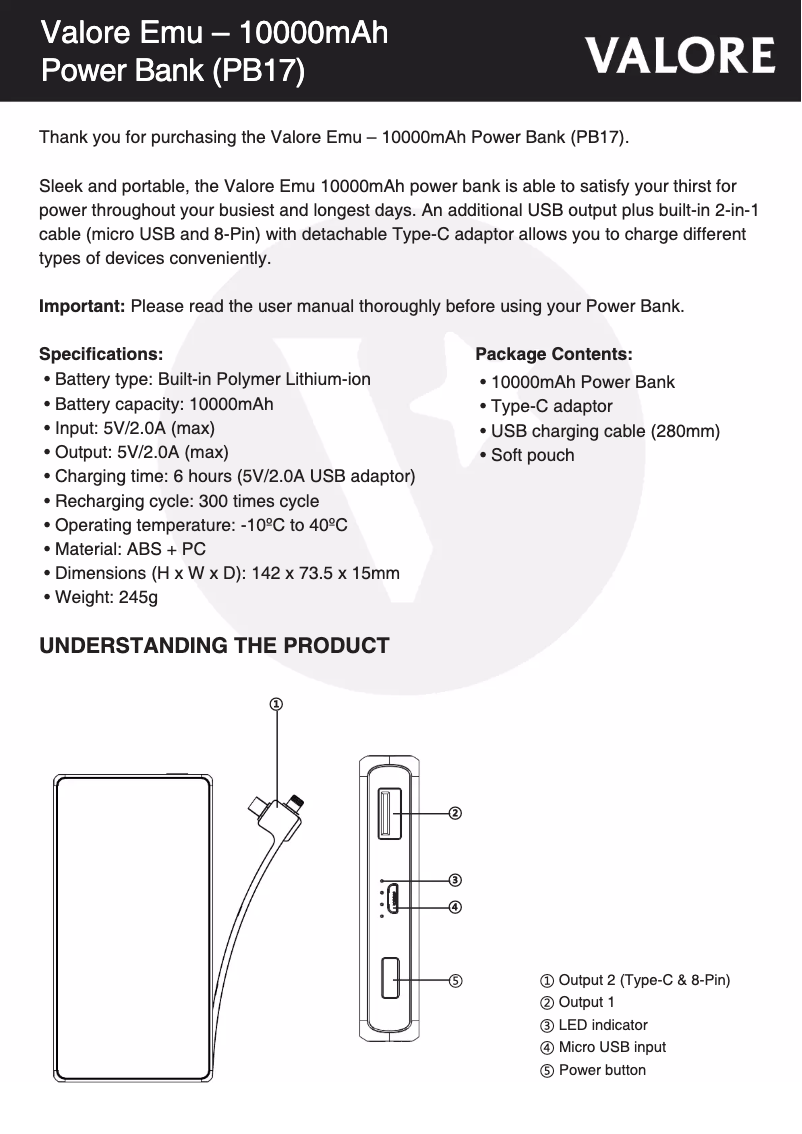Page 1 of the manual User Manual Valore PB17