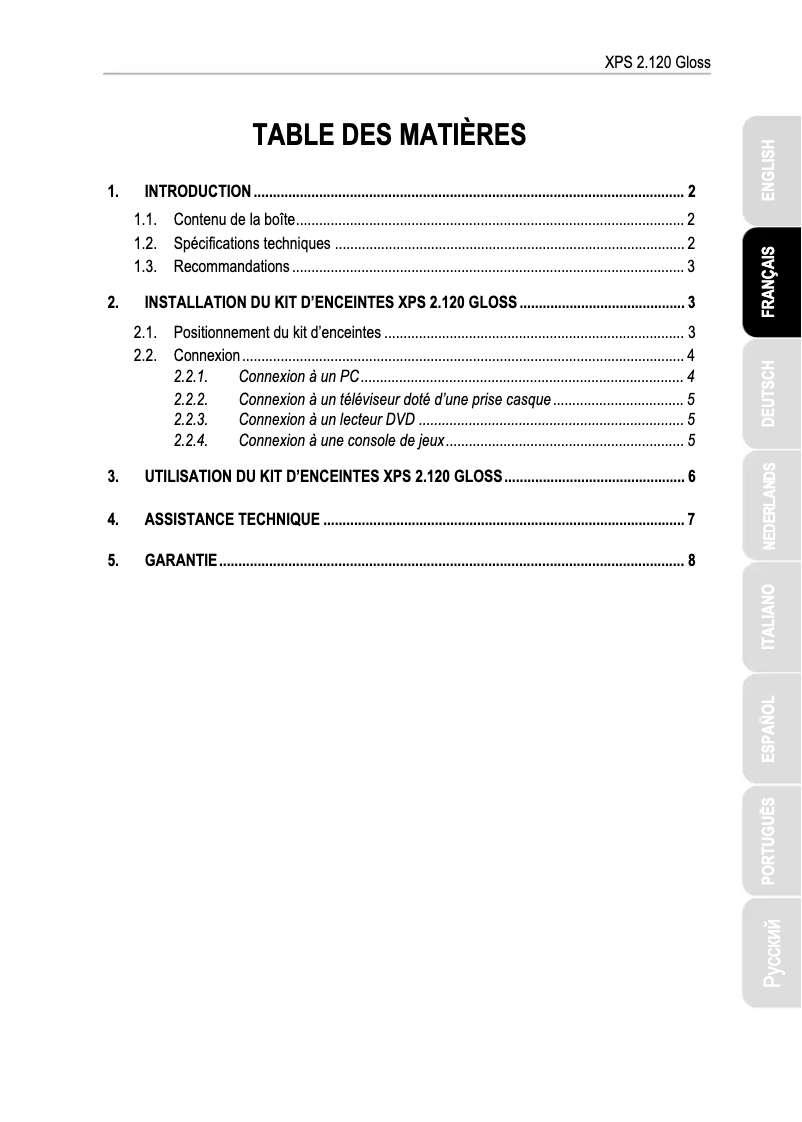 Image de la première page du manuel de l'appareil XPS 2.1 20