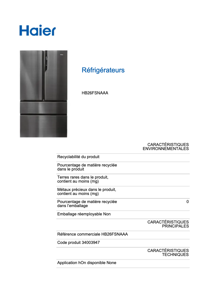 First page image of the manual for HB26FSNAAA