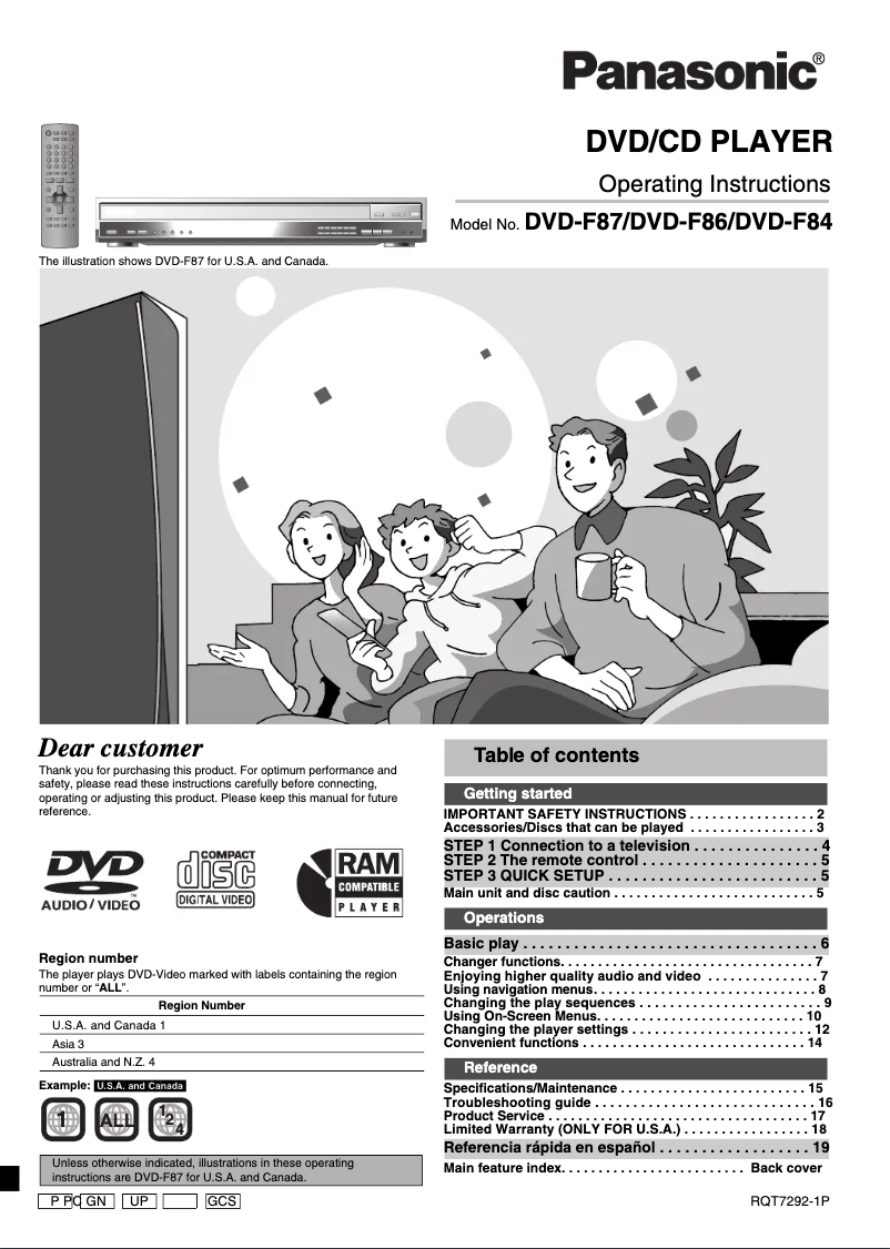 First page image of the manual for DVD-F87
