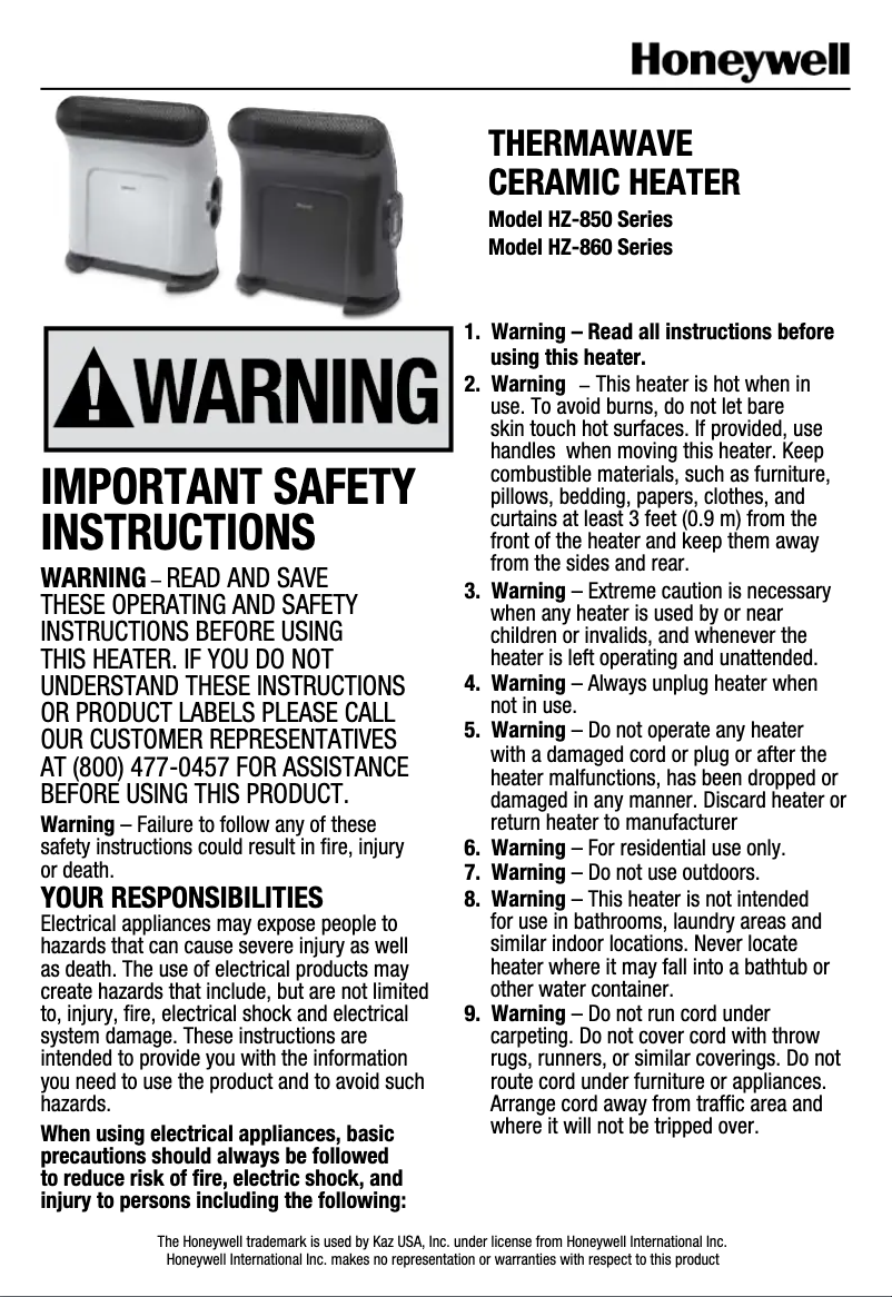 First page image of the manual for ThermaWave HZ-850