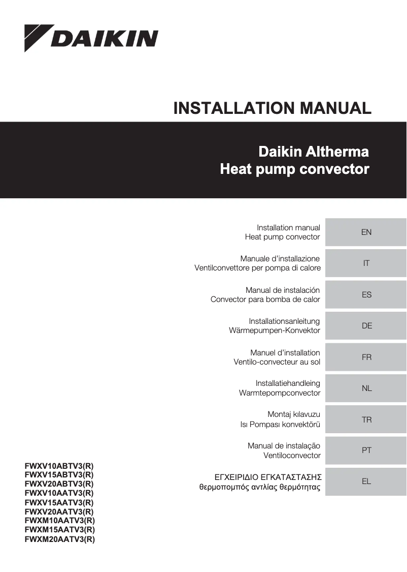 First page image of the manual for FWXV15AATV3