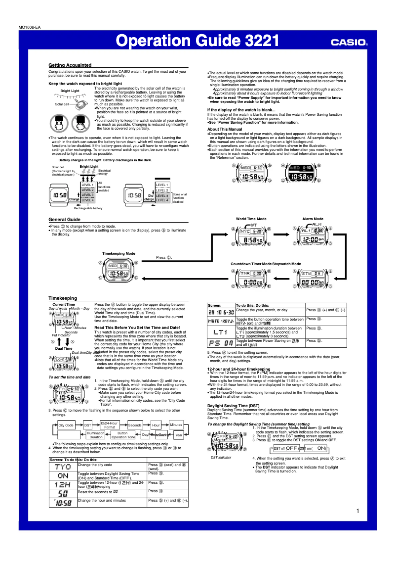 First page image of the manual for G-Shock GX-56BBGRLR-1ER