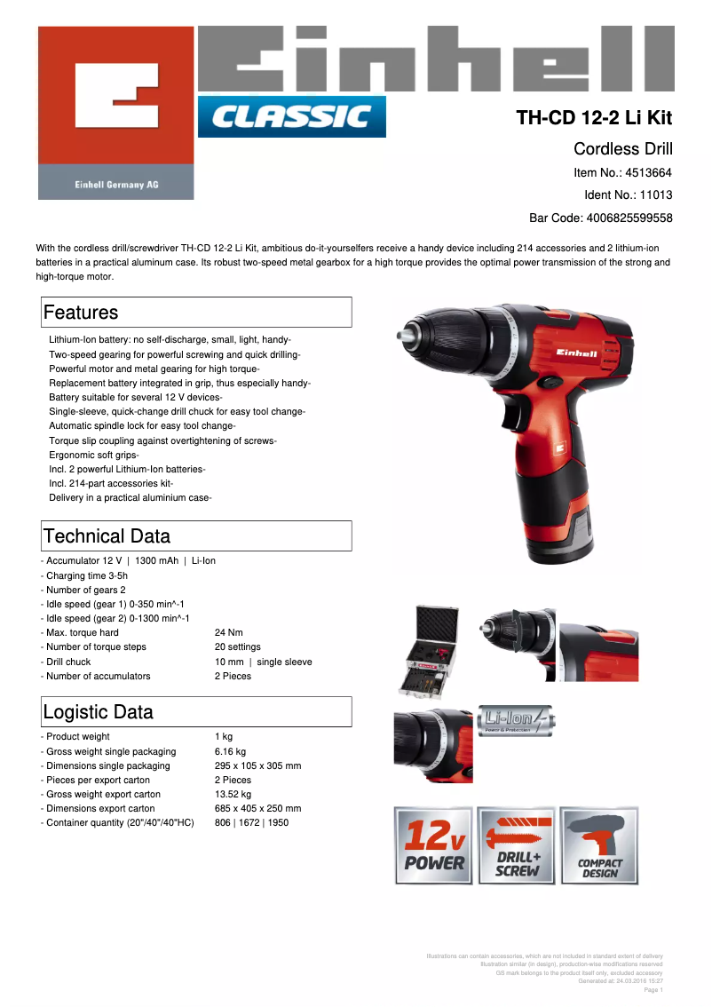 First page image of the manual for TH-CD 12-2 Li Kit