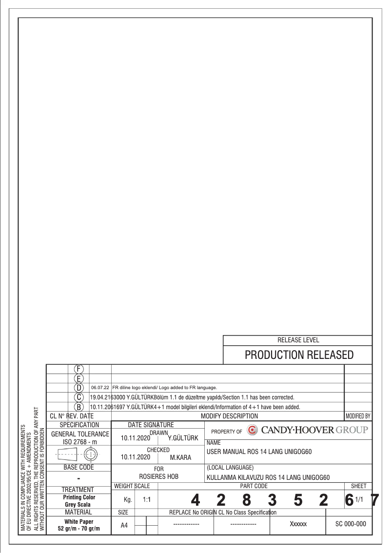 First page image of the manual for RVG6K3B/1