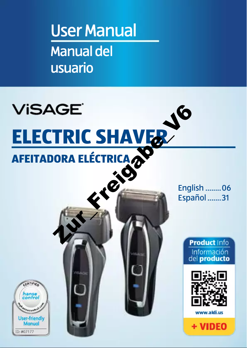 Page 1 of the manual User Manual Easy Home Visage Electric Shaver 17113906