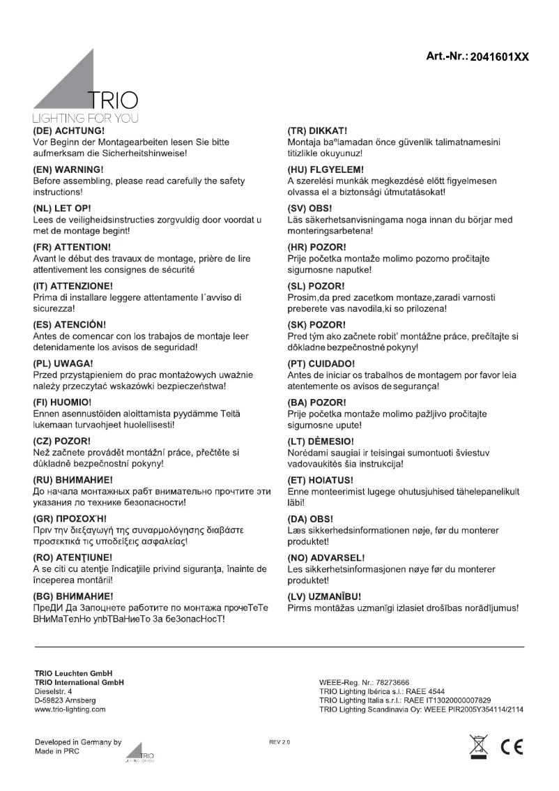Page 1 of the manual User Manual Trio Lighting Sambesi 204160142