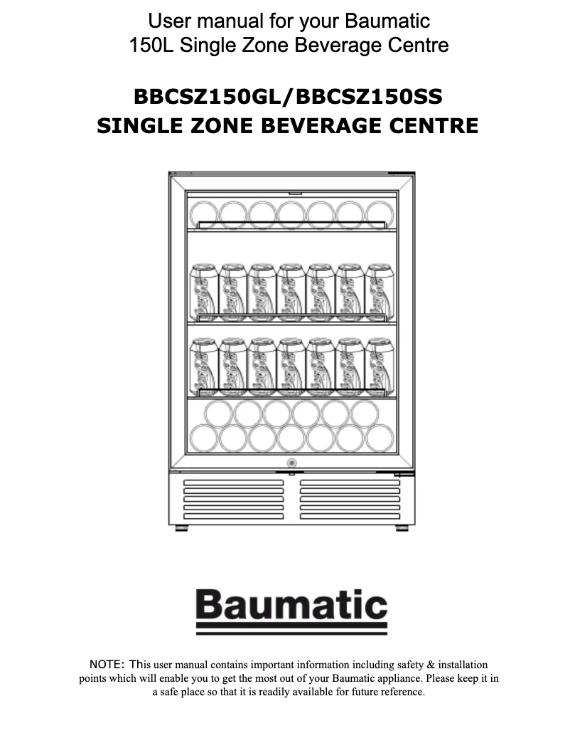 First page image of the manual for BBCSZ150GL