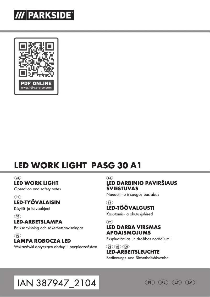 Page 1 of the manual User Manual Parkside PASG 30 A1