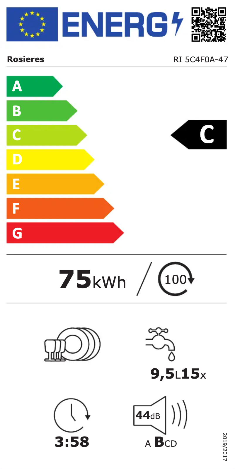 Page 1 of the manual Energy Label Rosieres RI 5C4F0A-47