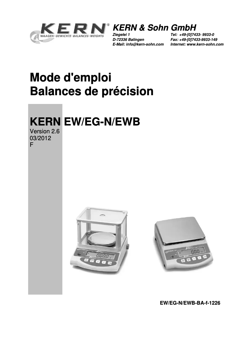 Page 1 of the manual User Manual Kern EG 620-3NM