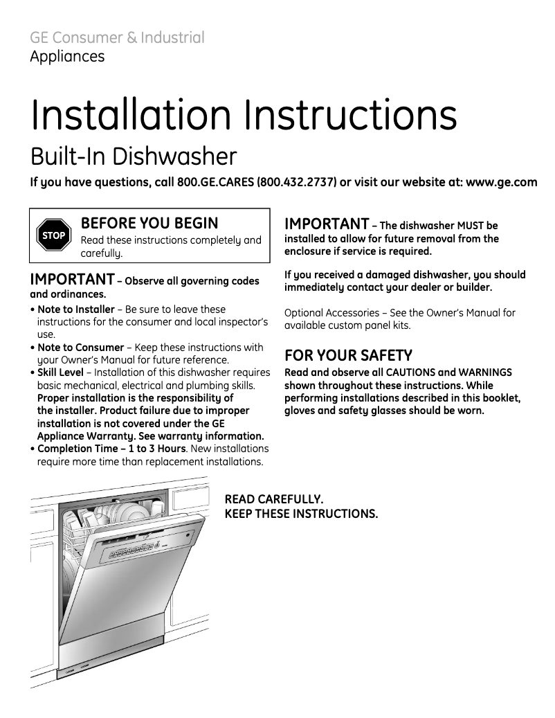 Page 1 of the manual Installation Guide Hotpoint HDA2100NCC