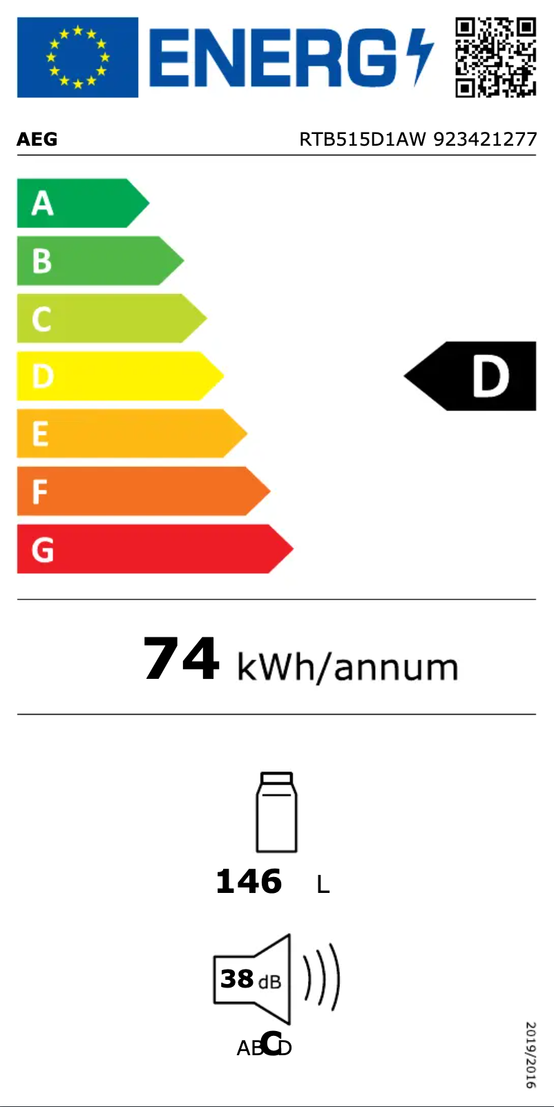 Page 1 of the manual Energy Label AEG RTB515D1AW