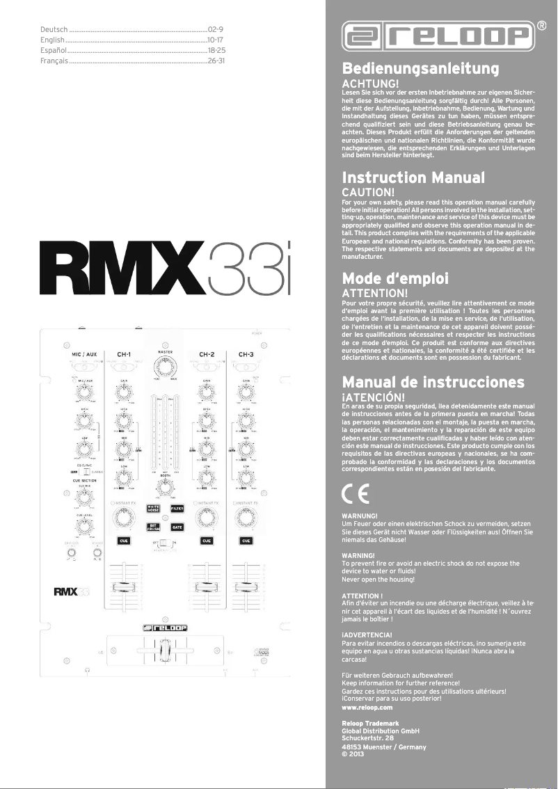 Page 1 of the manual User Manual Reloop RMX-33i