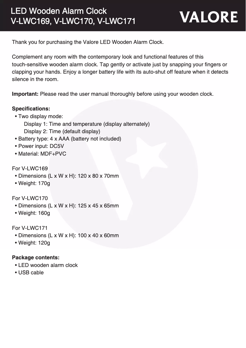 First page image of the manual for V-LWC170