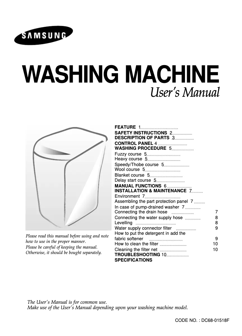 First page image of the manual for WA12K2Q1