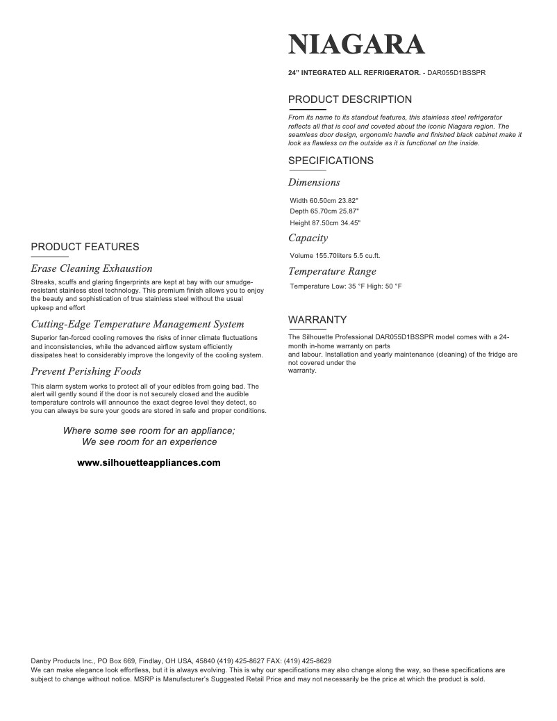 Page 1 of the manual Technical Sheet Danby DAR055D1