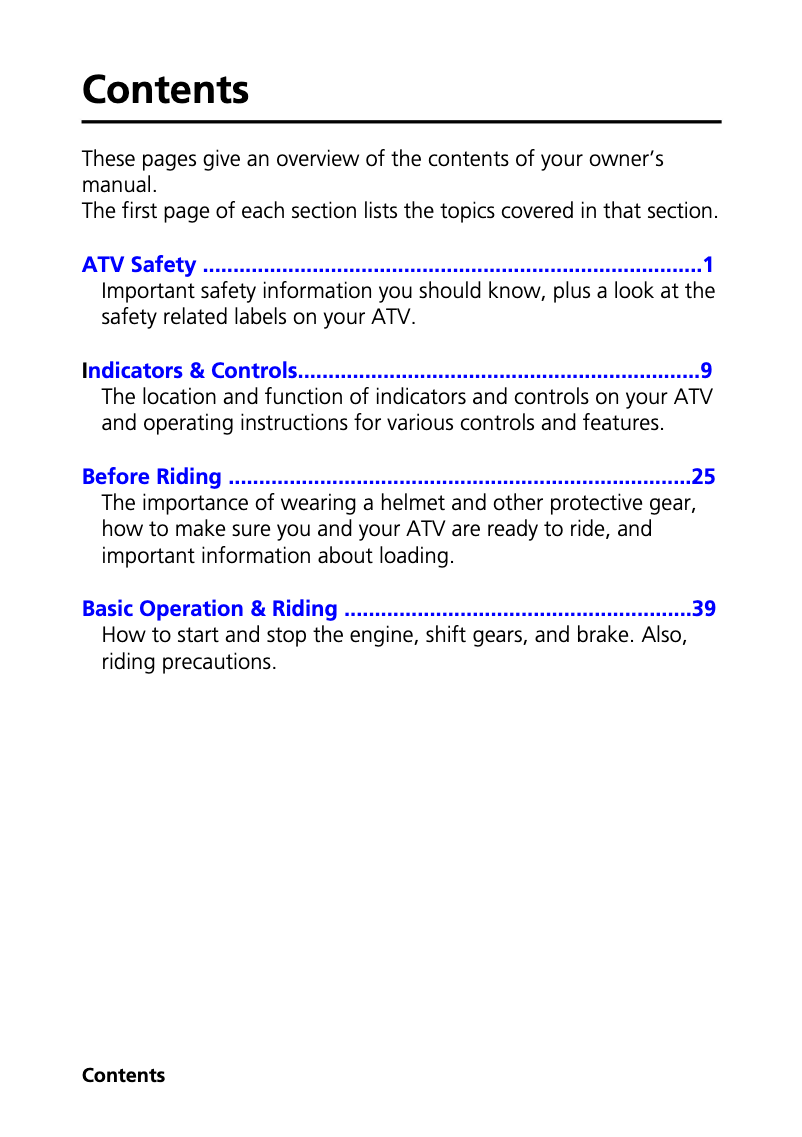 First page image of the manual for TRX250X (2014)