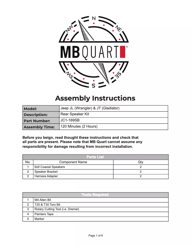 Page 1 of the manual User Manual MB Quart JE1-169SB